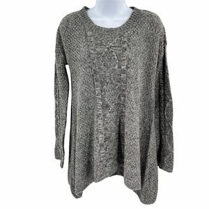 2/$30 Mystree Cable Knit Crew Neck Long Sleeve Hanky Hem Sweater Women's Small S
